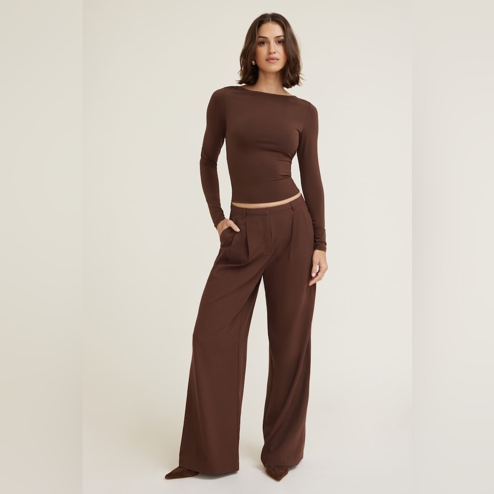 Dynamite Nola Sculpt Long Sleeve Top & Pants Set - Burgundy New Size 6/M